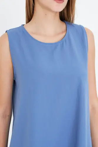 Ayollar muzdek ko'k yengsiz etegi burmali ko'ylak ARM-18Y001156-Muzdek ko'k - 4