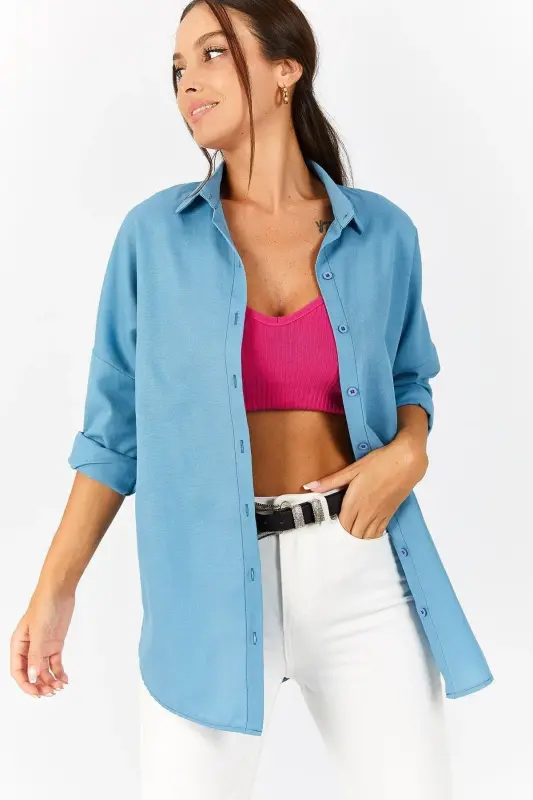 Ayollar Muzmavi Oversize Uzun Asosiy Ko'ylak ARM-22Y001118-Muzmavi - 1