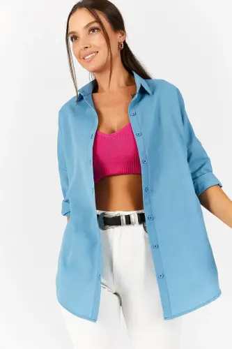 Ayollar Muzmavi Oversize Uzun Asosiy Ko'ylak ARM-22Y001118-Muzmavi - 3