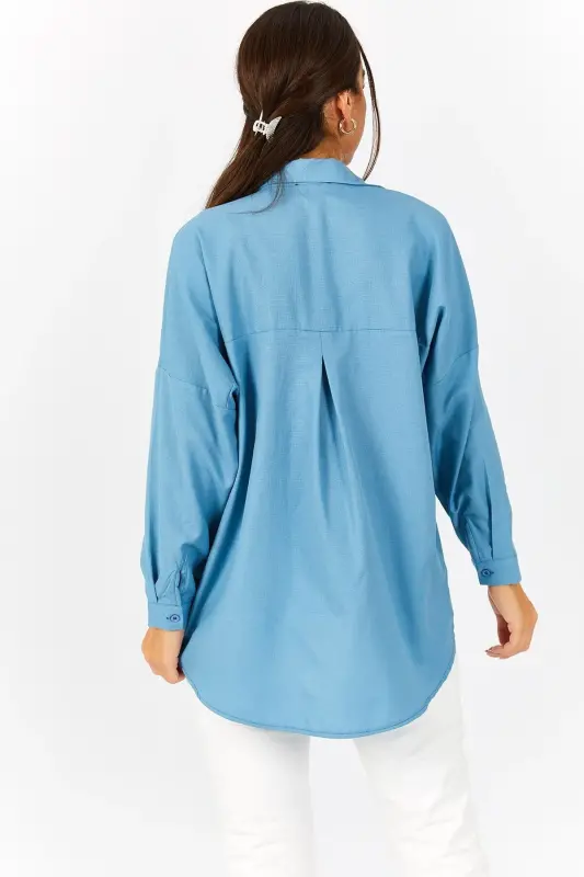 Ayollar Muzmavi Oversize Uzun Asosiy Ko'ylak ARM-22Y001118-Muzmavi - 4