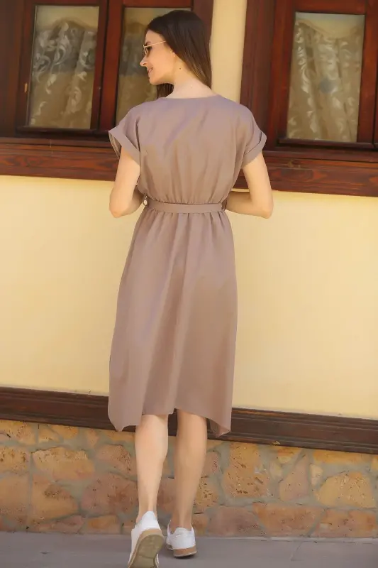 Ayollar nork mo'ynali beli elastik bog'ichli ko'ylak ARM-18Y001120-VIZON - 3