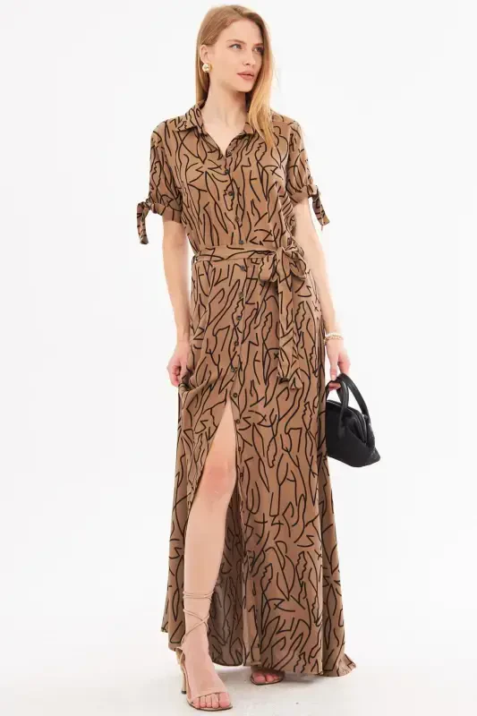 Ayollar norkali qo'li bog'lamali beli kamarli ko'ylak libos ARM-23Y001004-Norka - ARMONIKA