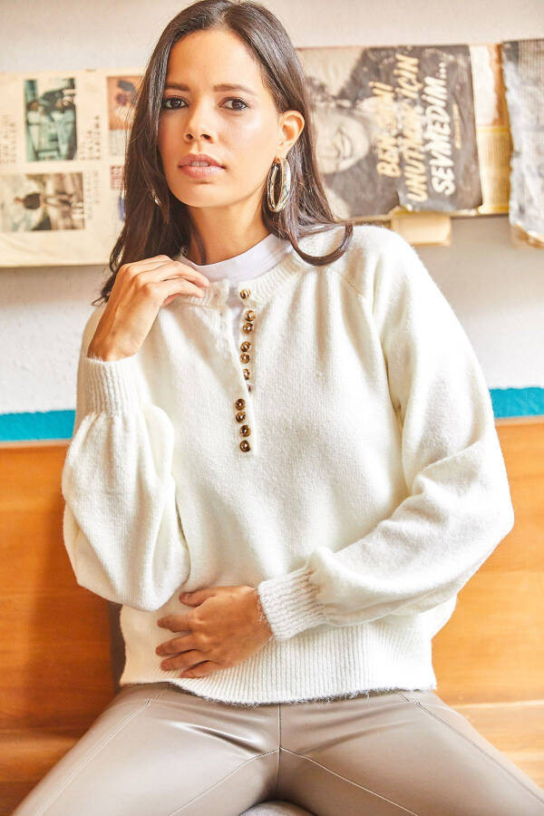 Ayollar Oddiy Echru Tugmali Yupqa Chiziqli Yumshoq To'qimli Triko Jild KZK-19000571 - 3