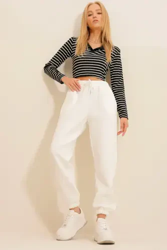 Ayollar oq 3 ipli ichi shardonli jogging sport shim ALC-X10929-BEYAZ - TREND ALAÇATI STILI (1)