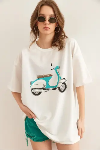 Ayollar Oq Mototsikl Bosma 2 Ip Qulay Qolip Ti - 2