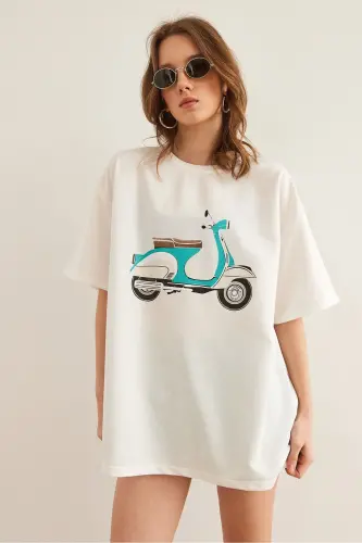 Ayollar Oq Mototsikl Bosma 2 Ip Qulay Qolip Ti - 4