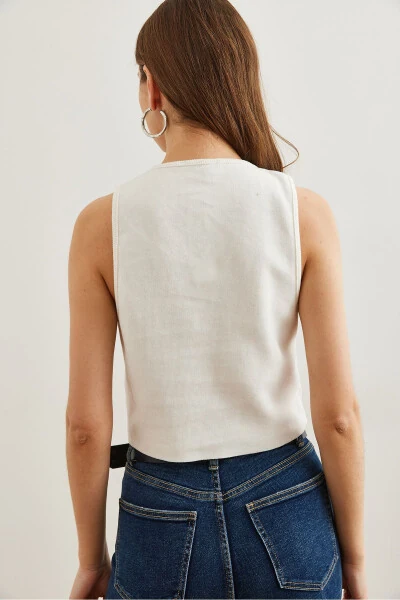 Ayollar Oq-oq Kumush Tugmali Triko Jilet YLK-19000052 - 5