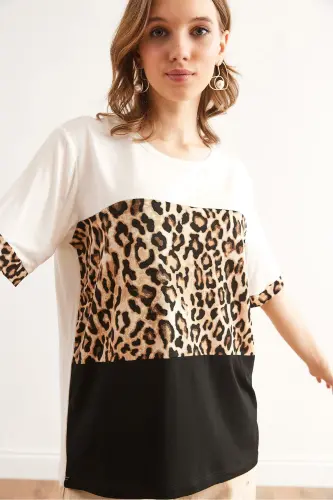 Ayollar Oq Qora Libos Leopard Bezakli Trikotaj Viskoza - 6
