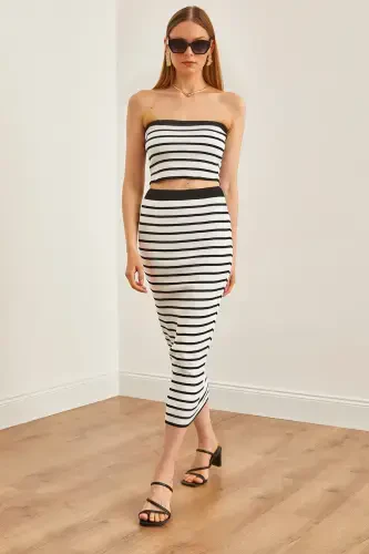 Ayollar oq tepalik Strapless bluz pastki yubka trikotaj kostyumi - 1