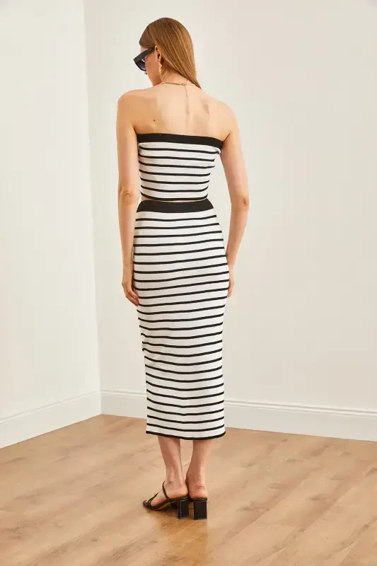 Ayollar oq tepalik Strapless bluz pastki yubka trikotaj kostyumi - 5