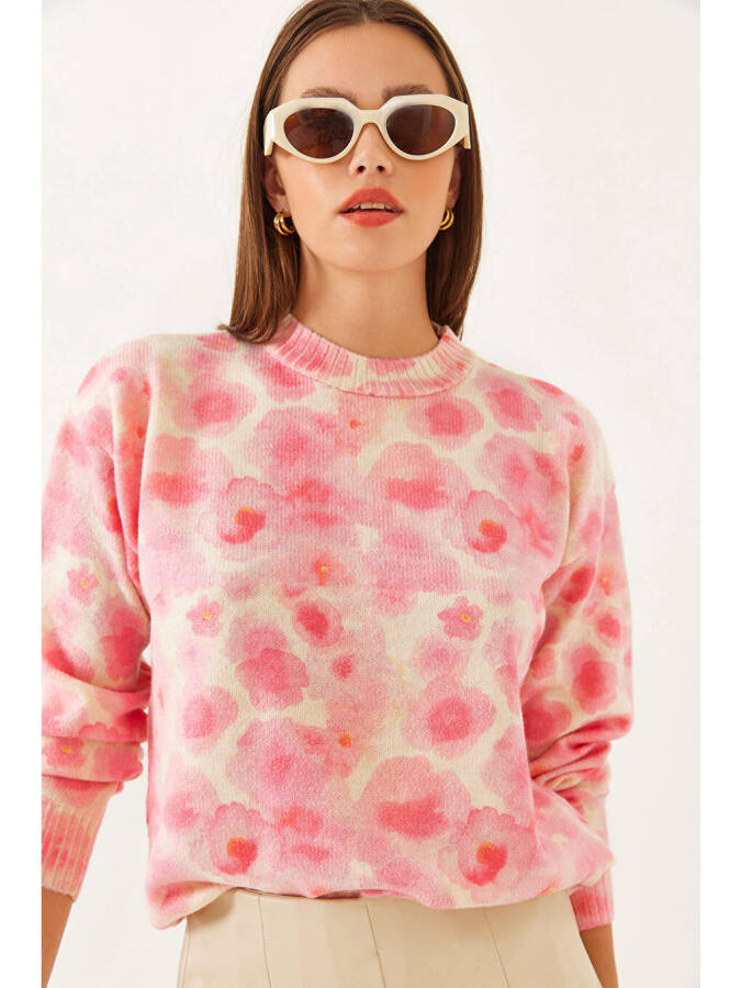 Ayollar Patchwork Triko Jumper - Bej - 1