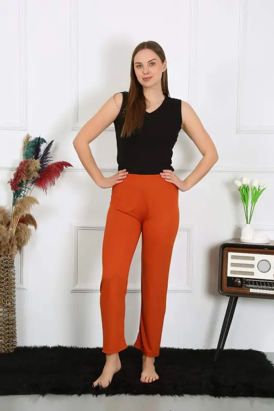 Ayollar Paxta Penye Yolgʻiz Quyi Pijama Krem 27513 - BÜYÜKBEDENIZ