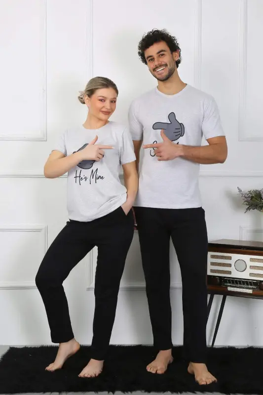 Ayollar paxta plyushlari Sevgililar kombinatsiyasi Pijama toʻplami Grey 50126 Yagona toʻplamning narxi - 3