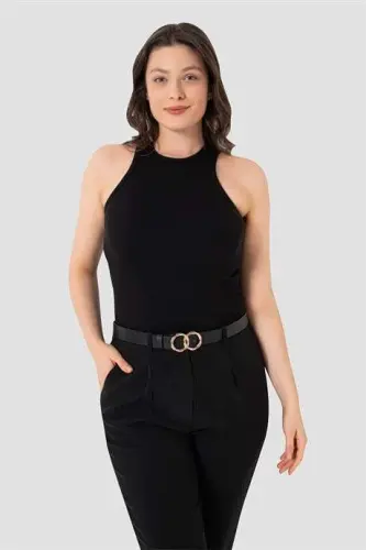 Ayollar paxtali fitilli ko'rinishli halter yaka qora oq kulrang atlet 3 donalik to'plam - 1