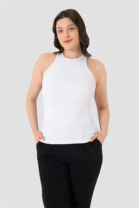 Ayollar paxtali fitilli ko'rinishli halter yaka qora oq kulrang atlet 3 donalik to'plam - 25