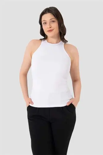 Ayollar paxtali fitilli ko'rinishli halter yaka qora oq kulrang atlet 3 donalik to'plam - 8