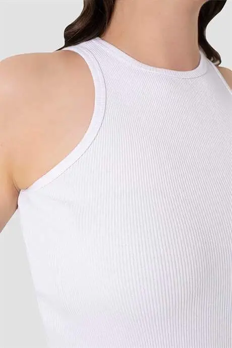 Ayollar paxtali fitilli ko'rinishli halter yaka qora oq kulrang atlet 3 donalik to'plam - 9