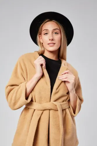 AYOLLAR PELUŞ JO'XORI KAMARLI PALTO - VIZON - VIZON - 4