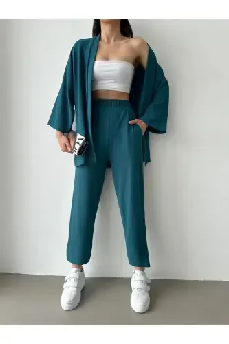 Ayollar Petrol Yashil Kimono Shim Trikotaj Kostyumi - Petrol Yashil - BEJNA (1)