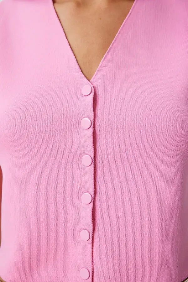 Ayollar Pushti V bo'yinli triko jilet PF00087 - 4