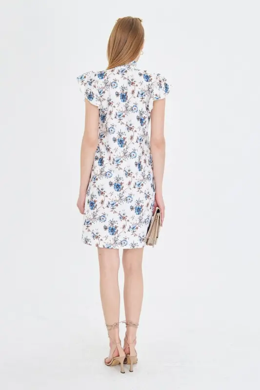 Ayollar qahva V yoqali, frillali yengli galstuk detalli - 4