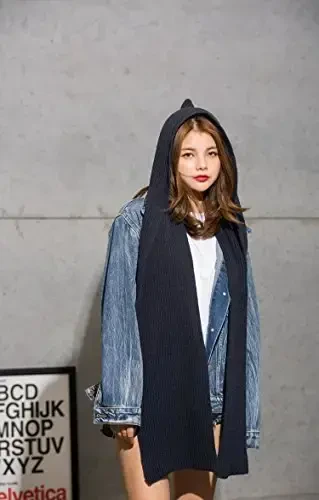 Ayollar Qish 3 in 1 Kapüşonli Şlyapa Sharf O'rash Shol To'qilgan Pulover Bo'yin Isitgichi - 2