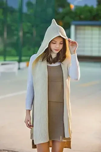 Ayollar Qish 3 in 1 Kapüşonli Şlyapa Sharf Ro'mol O'rash To'qilgan Pulover Bo'yin Isitgichi - 4