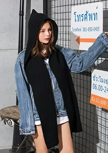 Ayollar qishki 3 in 1 kapüşonli shapka sharf ro'mol o'rash to'qilgan trikotaj sviter bo'yinbog'i - 2