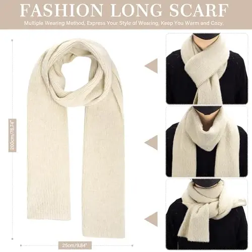 Ayollar qishki iliq trikotaj shapka Sensorli ekranli qo'lqoplar Uzun bo'yin sharf Fleece bilan qoplangan bosh suyagi qopqoqlari Ayollar uchun sovg'alar - 5