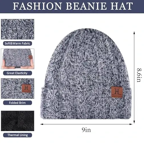 Ayollar qishki iliq trikotaj shapka Sensorli ekranli qo'lqoplar Uzun bo'yin sharf Fleece bilan qoplangan bosh suyagi qopqoqlari Ayollar uchun sovg'alar - 2