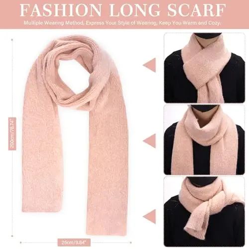 Ayollar qishki iliq trikotaj shapka sensorli ekranli qo'lqoplar uzun bo'yin sharf to'plami, jun bilan qoplangan bosh suyagi qopqoqlari ayollar uchun sovg'alar - 4