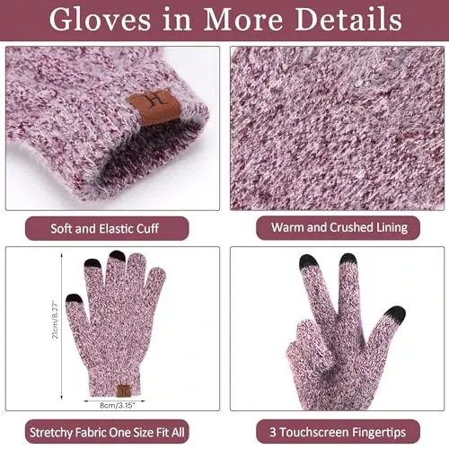 Ayollar Qishki Issiq Trikotaj Beanie Shlyapa Sensorli Ekranli Qo'lqoplar Uzun Bo'yin Sharf Fleece Astarli Bosh Suyagi Qopqoqlari Ayollar uchun Sovg'alar - 3