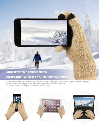 Ayollar Qishki Issiq Trikotaj Shapka Sensorli Ekranli Qo'lqoplar Uzun Bo'yin Sharf To'plami, Jun Qoplamali Bosh Suyagi Qalpoqlari Ayollar uchun Sovg'alar - 4