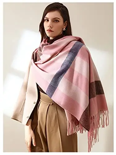 Ayollar qishki sharfi Katta issiq ro'mol Klassik tassel plaid katta hajmli sharflar qalin o'ramlar - 5
