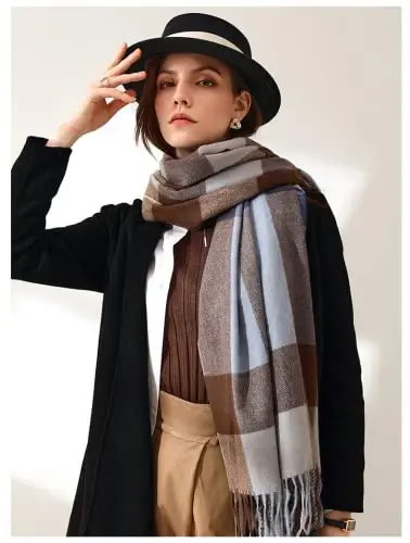 Ayollar qishki sharfi Katta issiq ro'mol Klassik tassel plaid katta hajmli sharflar qalin o'ramlar - 6