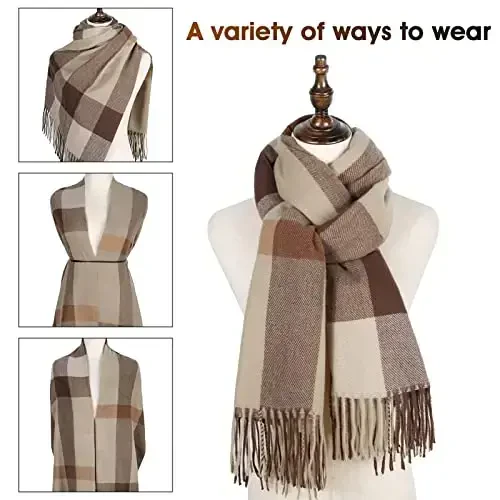 Ayollar qishki sharfi Katta issiq ro'mol Klassik tassel plaid katta hajmli sharflar qalin o'ramlar - 5