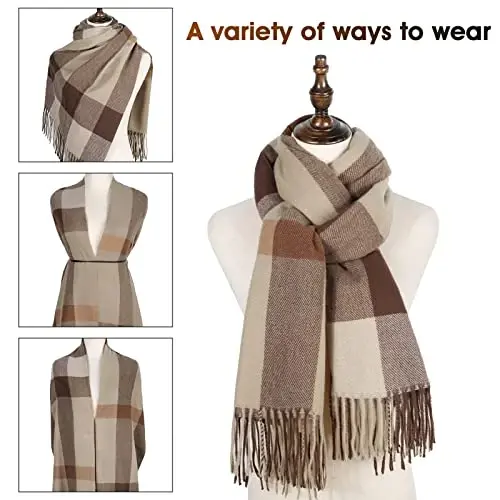 Ayollar qishki sharfi Katta issiq ro'mol Klassik tassel plaid katta hajmli sharflar qalin o'ramlar - 5