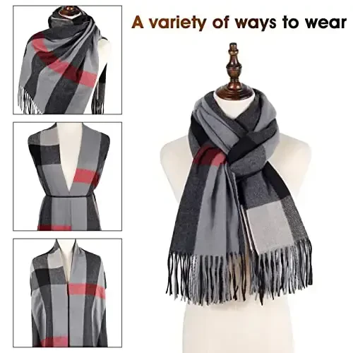 Ayollar qishki sharfi Katta issiq ro'mol Klassik tassel plaid katta hajmli sharflar Qalin o'rashlar - 5