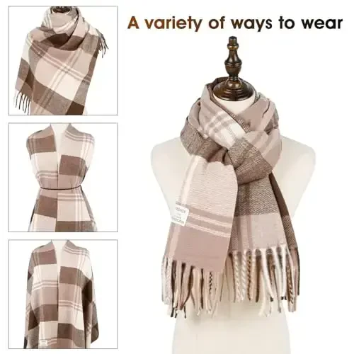 Ayollar qishki sharfi Katta issiq ro'mol Klassik tassel Plaid Katta hajmli sharflar Qalin o'rashlar - 4