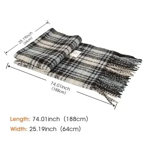 Ayollar qishki sharfi Katta issiq ro'mol Klassik tassel plaid katta o'lchamli sharflar qalin o'rashlar - 4