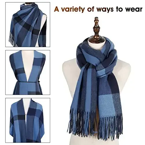 Ayollar qishki sharfi katta issiq ro'mol klassik tassel plaid katta o'lchamli sharflar qalin o'rashlar - 5