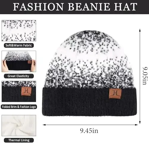 Ayollar qishki trikotaj shapka va sensorli ekranli qo'lqoplar uzun sharf to'plami iliq junli astarli bosh suyagi qopqoqlari ayollar uchun sharflar - 2