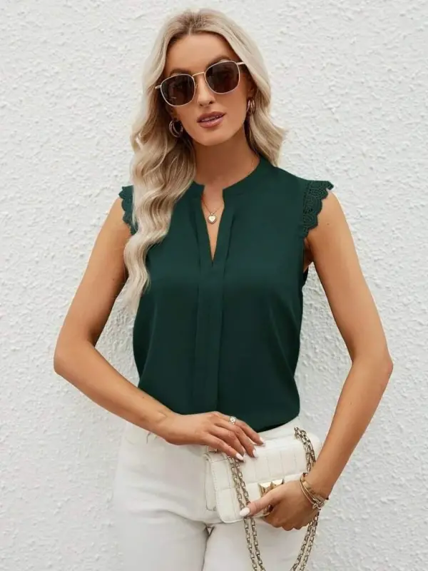 Ayollar Qisqa Dantelli Yengli Hakam Yoqali Import Krep Bluz - 2