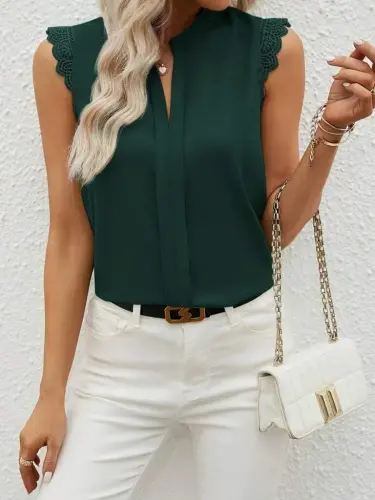 Ayollar Qisqa Dantelli Yengli Hakam Yoqali Import Krep Bluz - 4