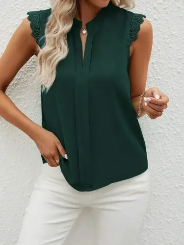 Ayollar Qisqa Dantelli Yengli Hakam Yoqali Import Krep Bluz - 6