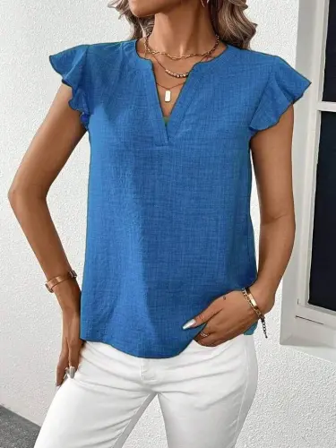 Ayollar Qisqa Kapalak Yengli V Yoqali Bluzka - 4