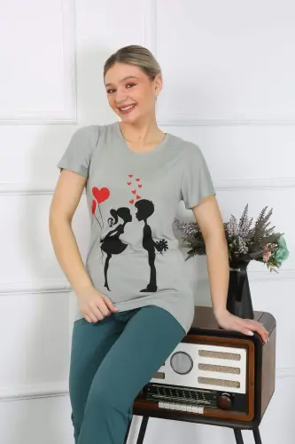 Ayollar Qisqa Qo'lli Paxta Pijama To'plami 4210 - 3