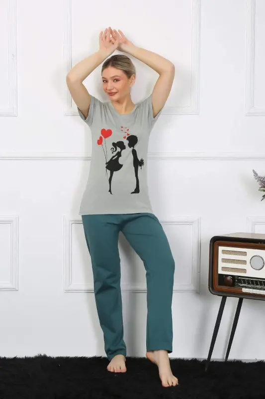 Ayollar Qisqa Qo'lli Paxta Pijama To'plami 4210 - 5