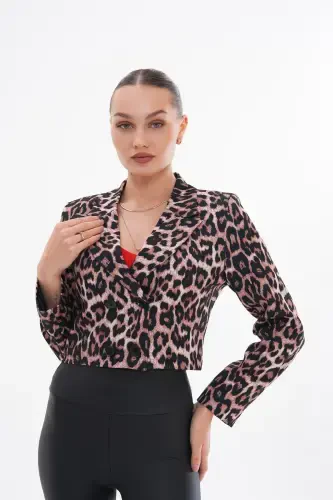 Ayollar qisqa tugmachali blazer kurtka 245071 - 250218-LEOPAR - 3
