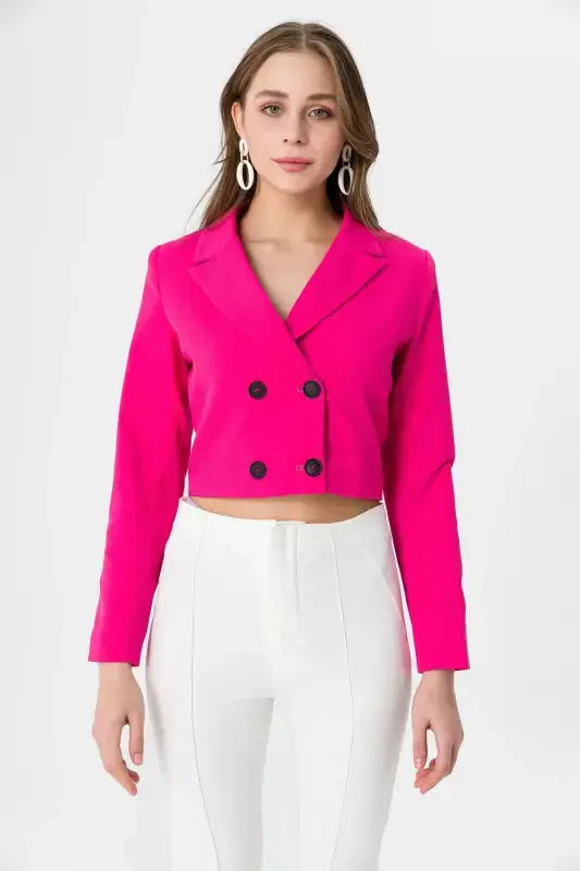 Ayollar qisqa tugmali blazer kurtka 245071 --FUCHSIA - 3